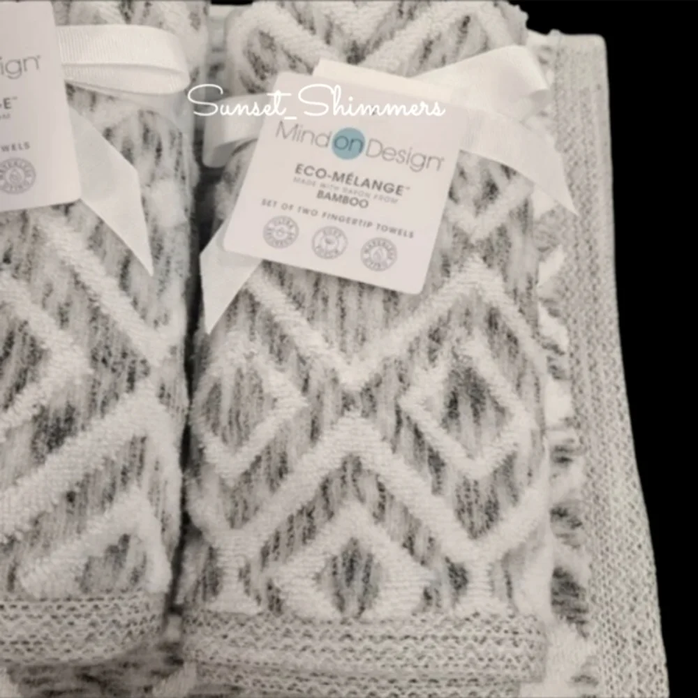6pc Mind On Design Bath Hand Tip Towel Set Diamond Geo Gray & White Marble NEW